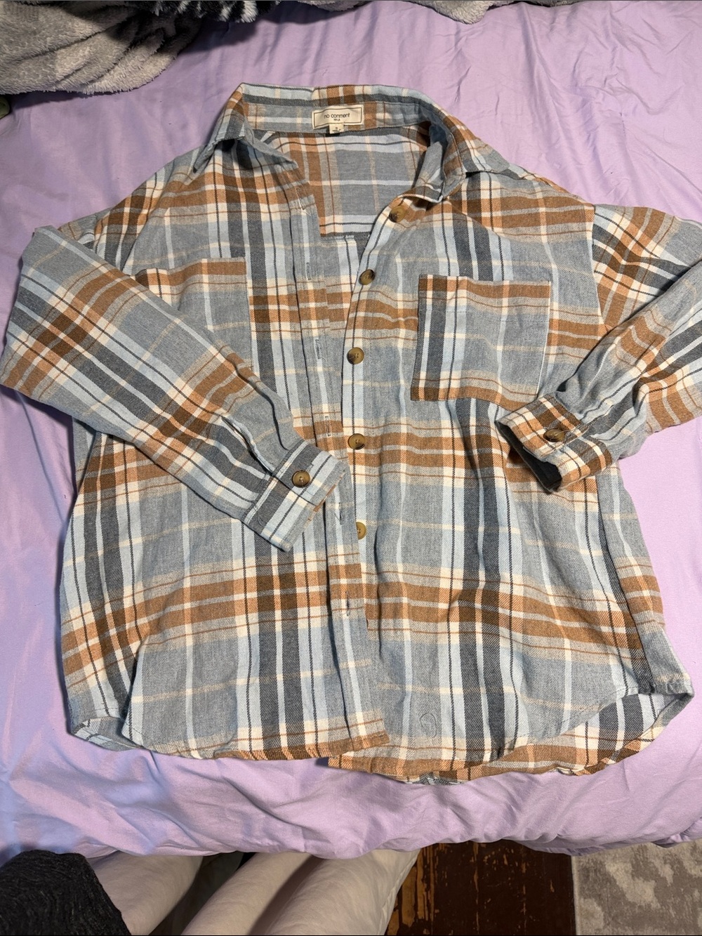 Light Blue and Brown Plaid Button-Down Shirt - Womens